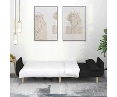 Dvivietė sofa-lova su dvejomis pagalvėmis, juoda, audinys