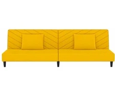 Dvivietė sofa-lova su dvejomis pagalvėmis, geltona, aksomas