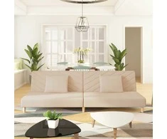 Dvivietė sofa-lova su dvejomis pagalvėmis, kreminė, audinys