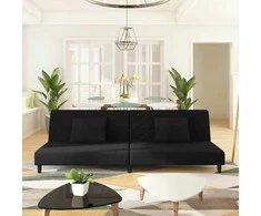 Dvivietė sofa-lova su dvejomis pagalvėmis, juoda, aksomas