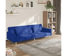 Dvivietė sofa-lova su dvejomis pagalvėmis, mėlyna, audinys