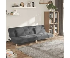 Dvivietė sofa-lova su dvejomis pagalvėmis, pilka, audinys
