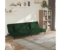 Dvivietė sofa-lova su dvejomis pagalvėmis, žalia, aksomas