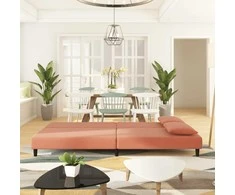 Dvivietė sofa-lova su dvejomis pagalvėmis, rožinė, aksomas