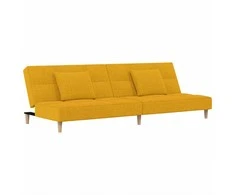 Dvivietė sofa-lova su dvejomis pagalvėmis, geltona, audinys