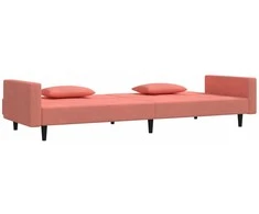 Dvivietė sofa-lova su dvejomis pagalvėmis, rožinė, aksomas