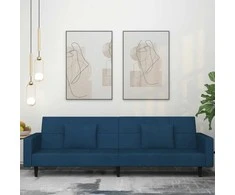 Dvivietė sofa-lova su dvejomis pagalvėmis, mėlyna, aksomas