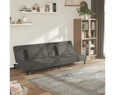 Dvivietė sofa-lova su dvejomis pagalvėmis, pilka, aksomas