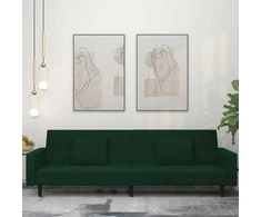 Dvivietė sofa-lova su dvejomis pagalvėmis, žalia, aksomas