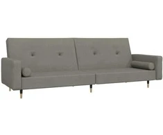 Dvivietė sofa-lova su dvejomis pagalvėmis, pilka, aksomas