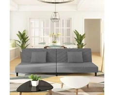 Dvivietė sofa-lova su dvejomis pagalvėmis, pilka, aksomas