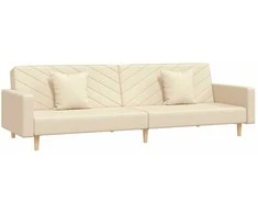 Dvivietė sofa-lova su dvejomis pagalvėmis, kreminė, audinys