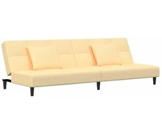 Dvivietė sofa-lova su dvejomis pagalvėmis, kreminė, aksomas