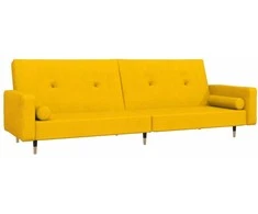 Dvivietė sofa-lova su dvejomis pagalvėmis, geltona, aksomas
