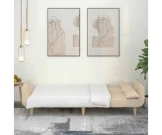 Dvivietė sofa-lova su dvejomis pagalvėmis, kreminė, audinys