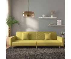 Dvivietė sofa-lova su dvejomis pagalvėmis, žalia, audinys