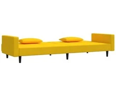 Dvivietė sofa-lova su dvejomis pagalvėmis, geltona, aksomas