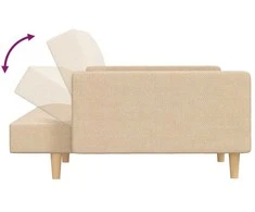 Dvivietė sofa-lova su dvejomis pagalvėmis, kreminė, audinys