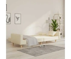 Dvivietė sofa-lova su dvejomis pagalvėmis, kreminė, audinys