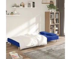 Dvivietė sofa-lova su dvejomis pagalvėmis, mėlyna, audinys