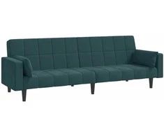 Dvivietė sofa-lova su dvejomis pagalvėmis, mėlyna, aksomas