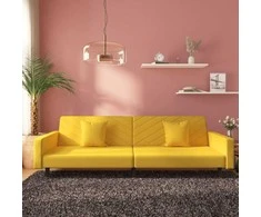 Dvivietė sofa-lova su dvejomis pagalvėmis, geltona, aksomas