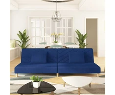 Dvivietė sofa-lova su dvejomis pagalvėmis, mėlyna, audinys
