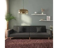 Dvivietė sofa-lova su dvejomis pagalvėmis, juoda, audinys