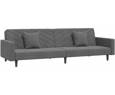 Dvivietė sofa-lova su dvejomis pagalvėmis, pilka, aksomas