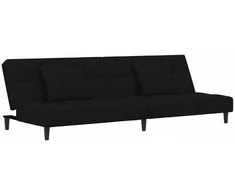 Dvivietė sofa-lova su dvejomis pagalvėmis, juoda, aksomas
