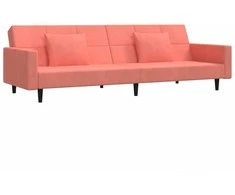 Dvivietė sofa-lova su dvejomis pagalvėmis, rožinė, aksomas