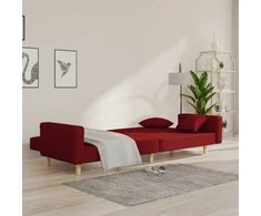 Dvivietė sofa-lova su dvejomis pagalvėmis, vyno, audinys
