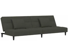 Dvivietė sofa-lova su dvejomis pagalvėmis, pilka, aksomas