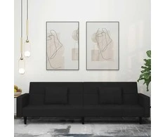 Dvivietė sofa-lova su dvejomis pagalvėmis, juoda, aksomas