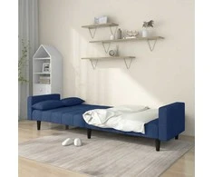 Dvivietė sofa-lova su dvejomis pagalvėmis, mėlyna, audinys