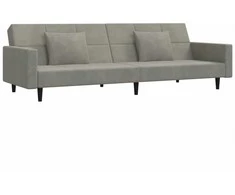 Dvivietė sofa-lova su dvejomis pagalvėmis, pilka, aksomas