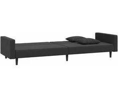 Dvivietė sofa-lova su dvejomis pagalvėmis, juoda, aksomas