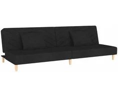 Dvivietė sofa-lova su dvejomis pagalvėmis, juoda, audinys