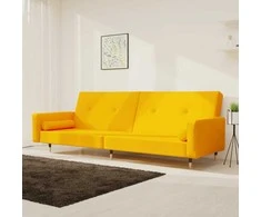 Dvivietė sofa-lova su dvejomis pagalvėmis, geltona, aksomas