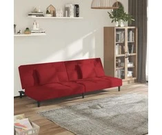 Dvivietė sofa-lova su dvejomis pagalvėmis, vyno, aksomas