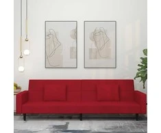 Dvivietė sofa-lova su dvejomis pagalvėmis, vyno, aksomas
