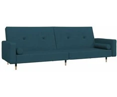 Dvivietė sofa-lova su dvejomis pagalvėmis, mėlyna, aksomas