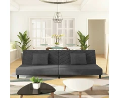 Dvivietė sofa-lova su dvejomis pagalvėmis, pilka, aksomas