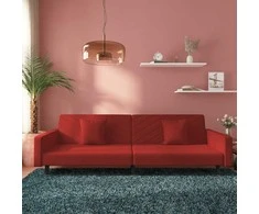 Dvivietė sofa-lova su dvejomis pagalvėmis, vyno, aksomas