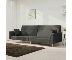 Dvivietė sofa-lova su dvejomis pagalvėmis, pilka, audinys