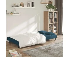 Dvivietė sofa-lova su dvejomis pagalvėmis, mėlyna, aksomas
