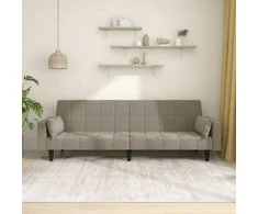 Dvivietė sofa-lova su dvejomis pagalvėmis, pilka, aksomas