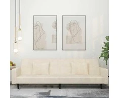 Dvivietė sofa-lova su dvejomis pagalvėmis, kreminė, aksomas