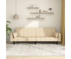 Dvivietė sofa-lova su dvejomis pagalvėmis, kreminė, audinys
