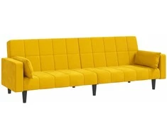 Dvivietė sofa-lova su dvejomis pagalvėmis, geltona, aksomas